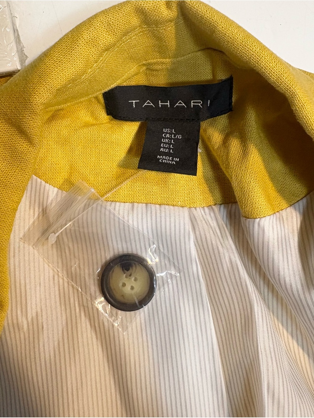 Tahari mustard yellow linen-blend double-breasted blazer large - Picture 7 of 8